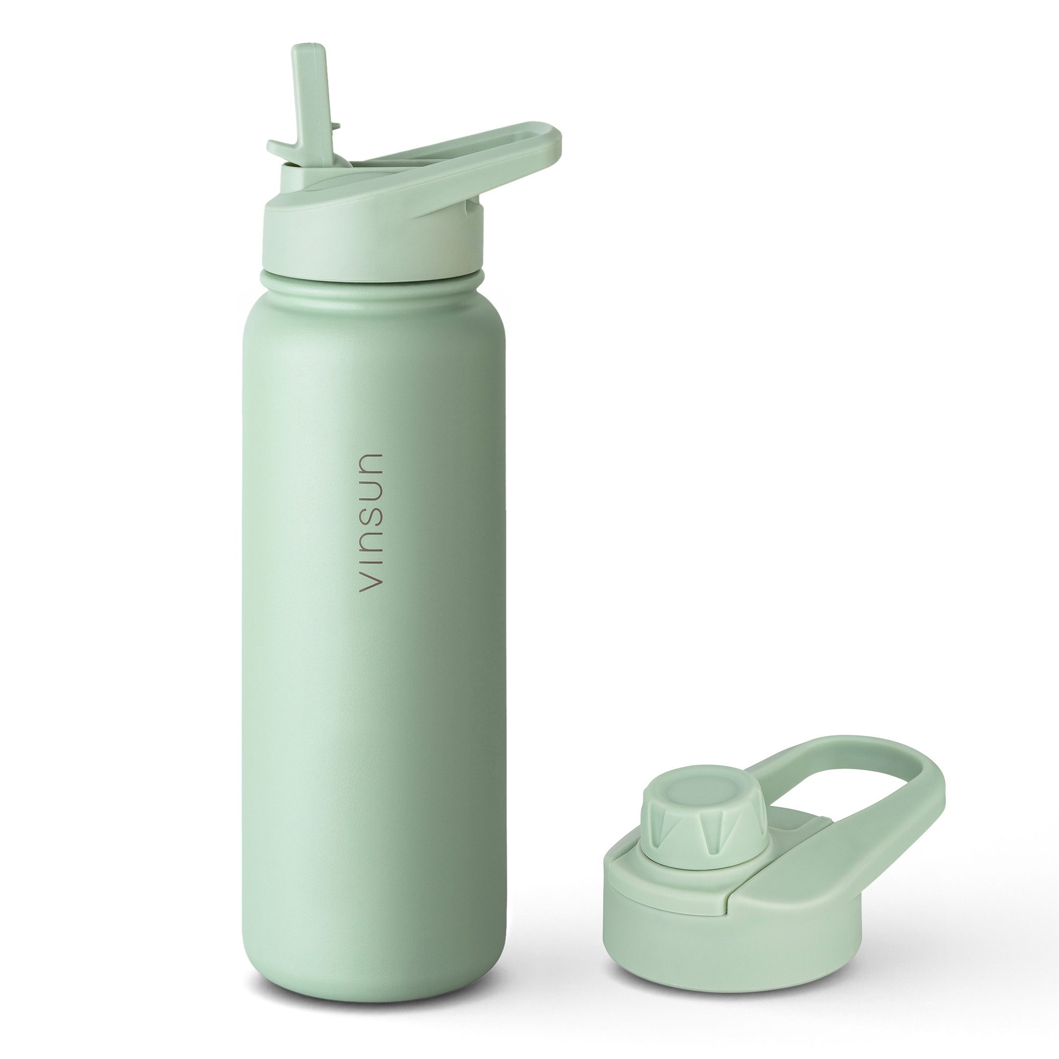 Vinsun Isolierflasche Edelstahl Trinkflasche 750ml Strohhalm - 2 Deckel Thermoflasche, BPA frei, doppelwandig, auslaufsicher, bruchsicher, geruchsneutral