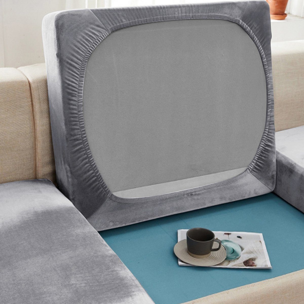 Sunicol Sofahusse 1/2/3/4 Sitz Stretch Samt Kissen Abdeckung, Sofa Sitzkissenbezug