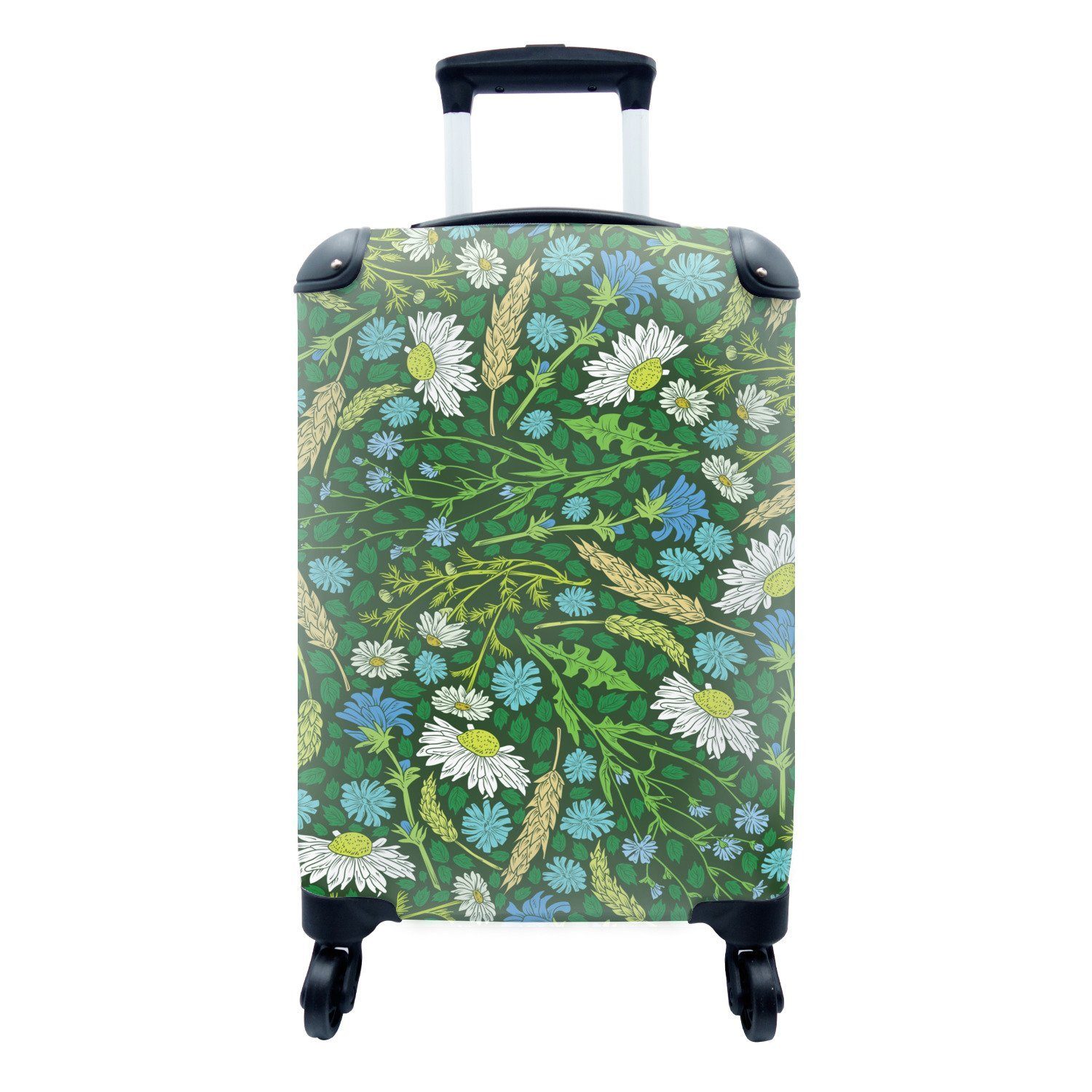 MuchoWow Handgepäckkoffer Karte - Blume - Grün, 4 Rollen, Reisetasche mit rollen, Handgepäck für Ferien, Trolley, Reisekoffer