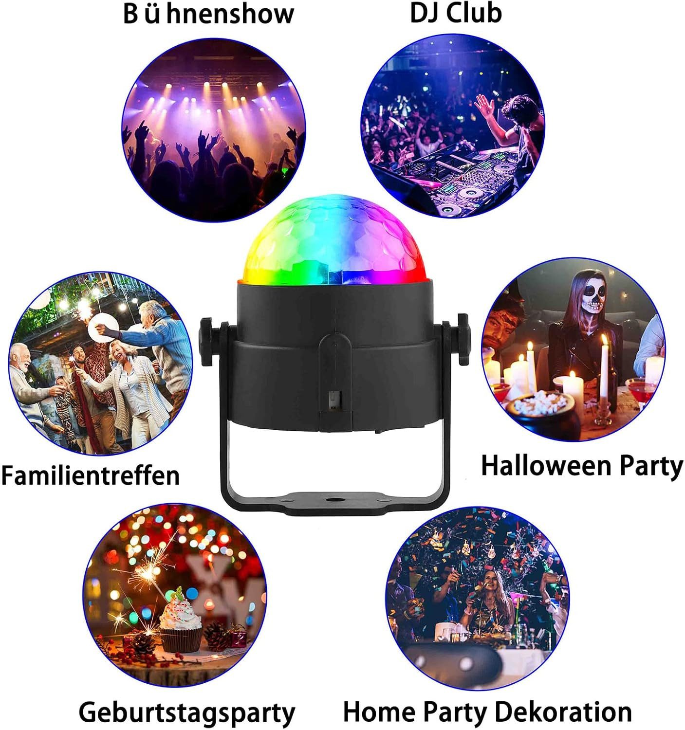 Athlix Discolicht Discokugel LED DJ Party Licht 360° Rotation mit Fernbedienung, LED fest integriert, 40m Reichweite, bis 60m², 7 Farbmuster – Bild 4 von 5
