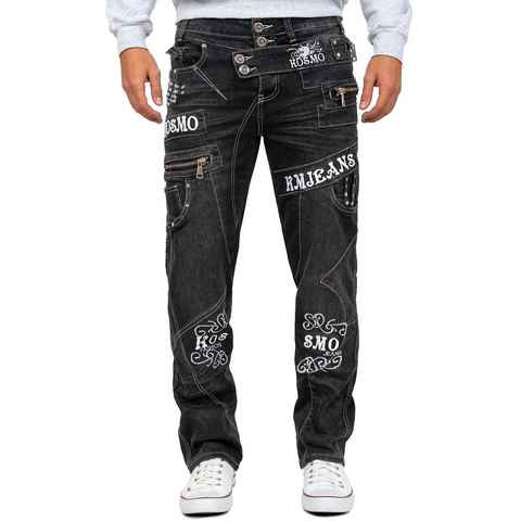 Cipo & Baxx 5-Pocket-Jeans Auffällige Herren Hose BA-KM051-2 Grau W38/L34 (1-tlg) Markante Waschnung und Verzierungen
