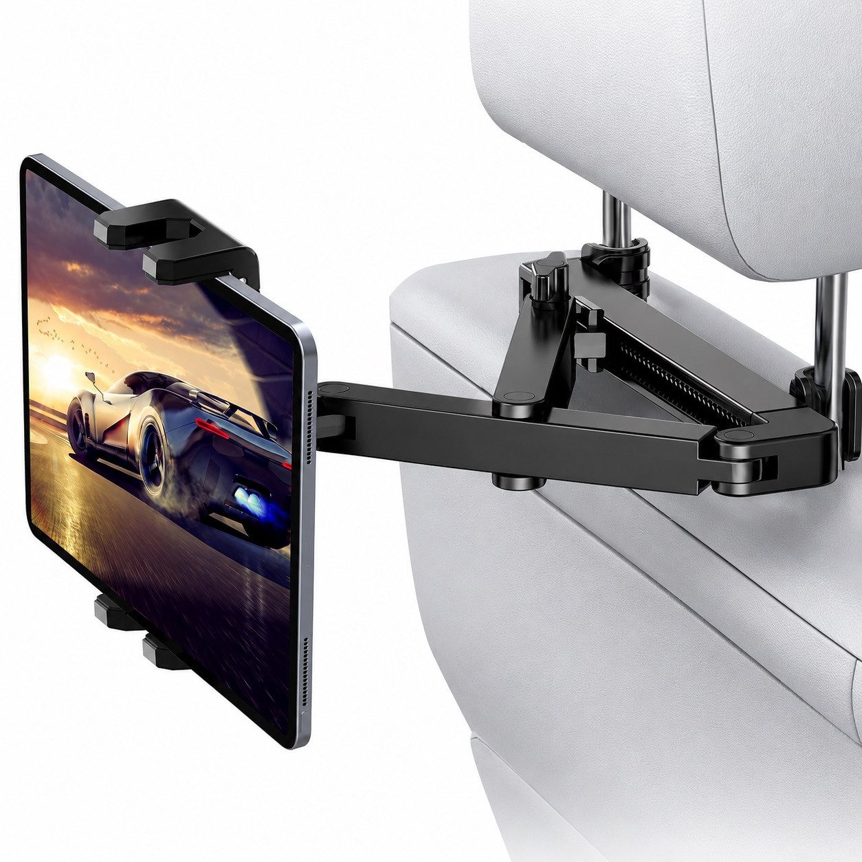 MOPUEA Tablet-Halterung Tablet-Halterung für die Kopfstütze, 3-in-1 Dreieck-Verlängerungsarm, (Verstellbare iPad-Halterung für den Autoinnenraum, geeignet für den Rücksitz, 1-tlg., geeignet für Tablets von 4,7 bis 12,9 Zoll, unverzichtbar für Autoreisen mit Kindern, Autozubehör)