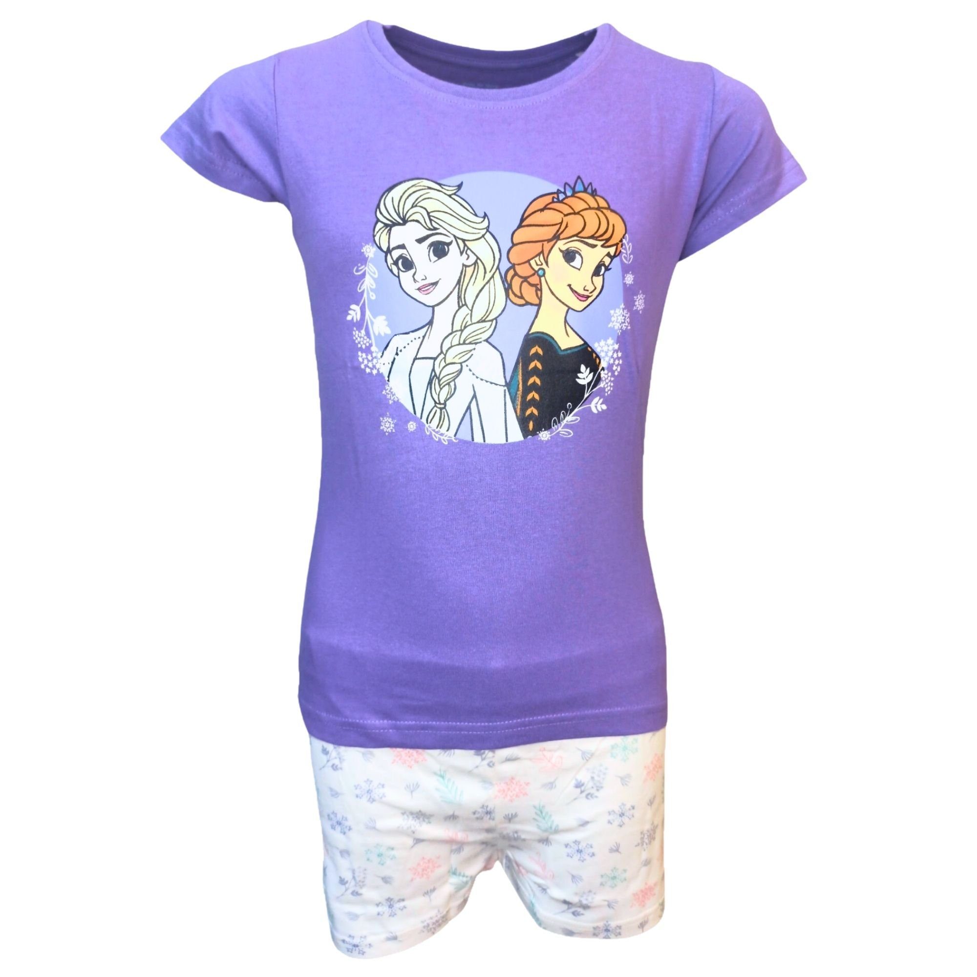 Disney Frozen Schlafanzug Elsa & Anna (2 tlg) Pyjama Set kurz - Mädchen Shorty Gr. 104-134 cm Lila