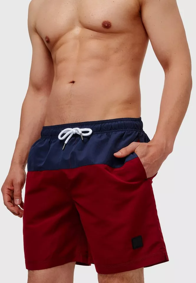 Indicode Badeshorts Herren Pruitt Schwimmshorts Männer elastischer Bund mit Kordelzug, Color-Block-Optik