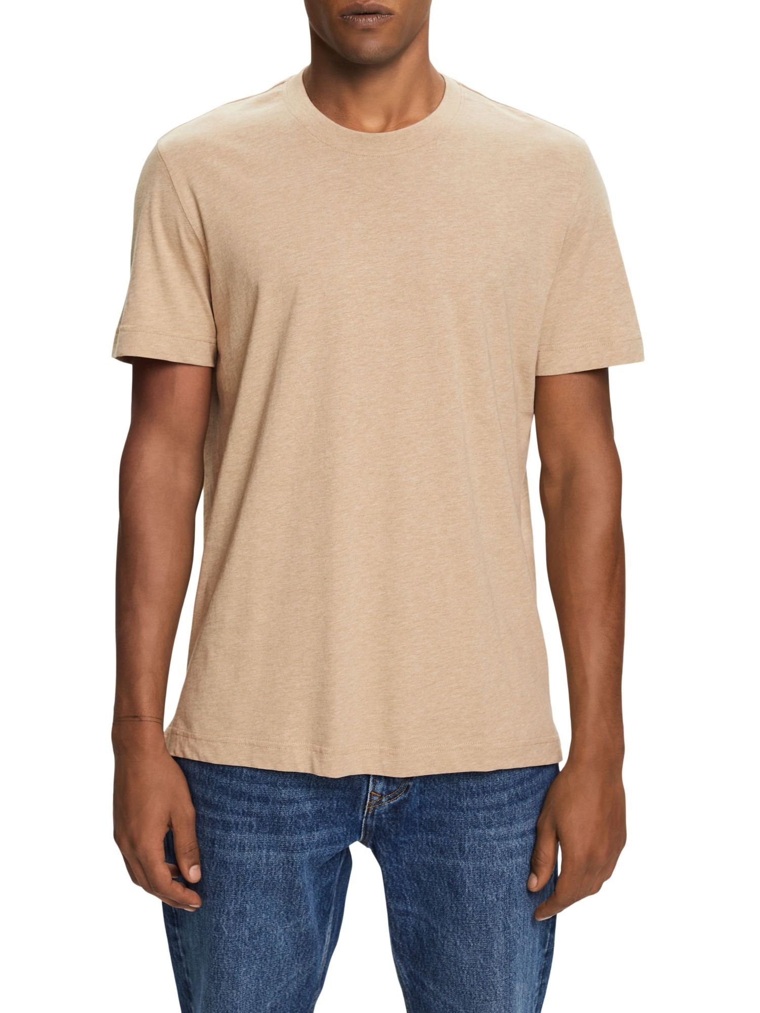 % 100 Rundhals-T-Shirt, Esprit SAND T-Shirt Baumwolle (1-tlg)