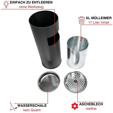 Grafner Aschenbecher 2in1 Edelstahl Standaschenbecher mit Mülleimer 30 Liter, 3 Liter, Edelstahl
