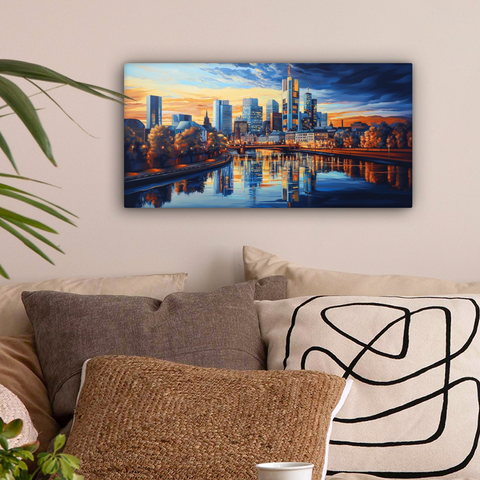 OneMillionCanvasses® Leinwandbild Panorama Sonnenuntergang Frankfurt - günstig online kaufen