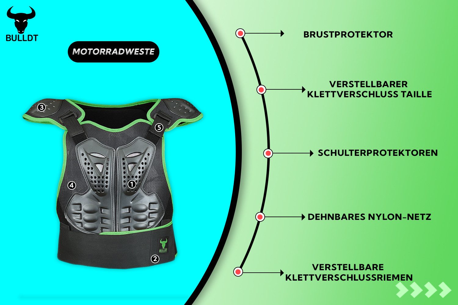 BULLDT Protektorenweste BLD508 Weste, Protektorenweste Motorrad protektoren safety Oberkörperprotektor