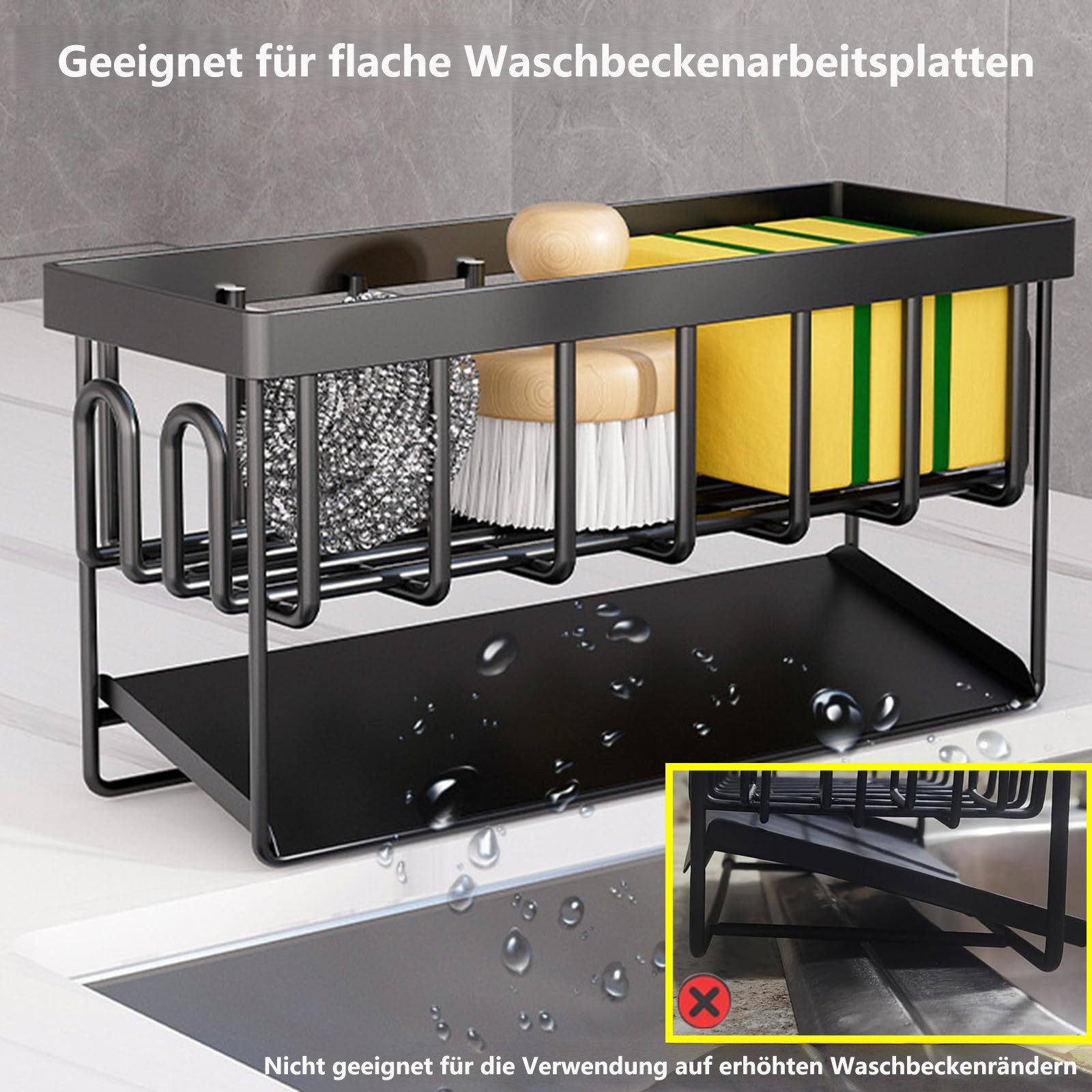 FOUORTUNATE-BEE Küchenorganizer-Set Spülbecken Organizer Kitchen Schwammhalter, (Spüle organizer mit Spültuchhalter und Aufbewahrungsbox, Sink Organizer mit Automatisch Abflusspfanne)