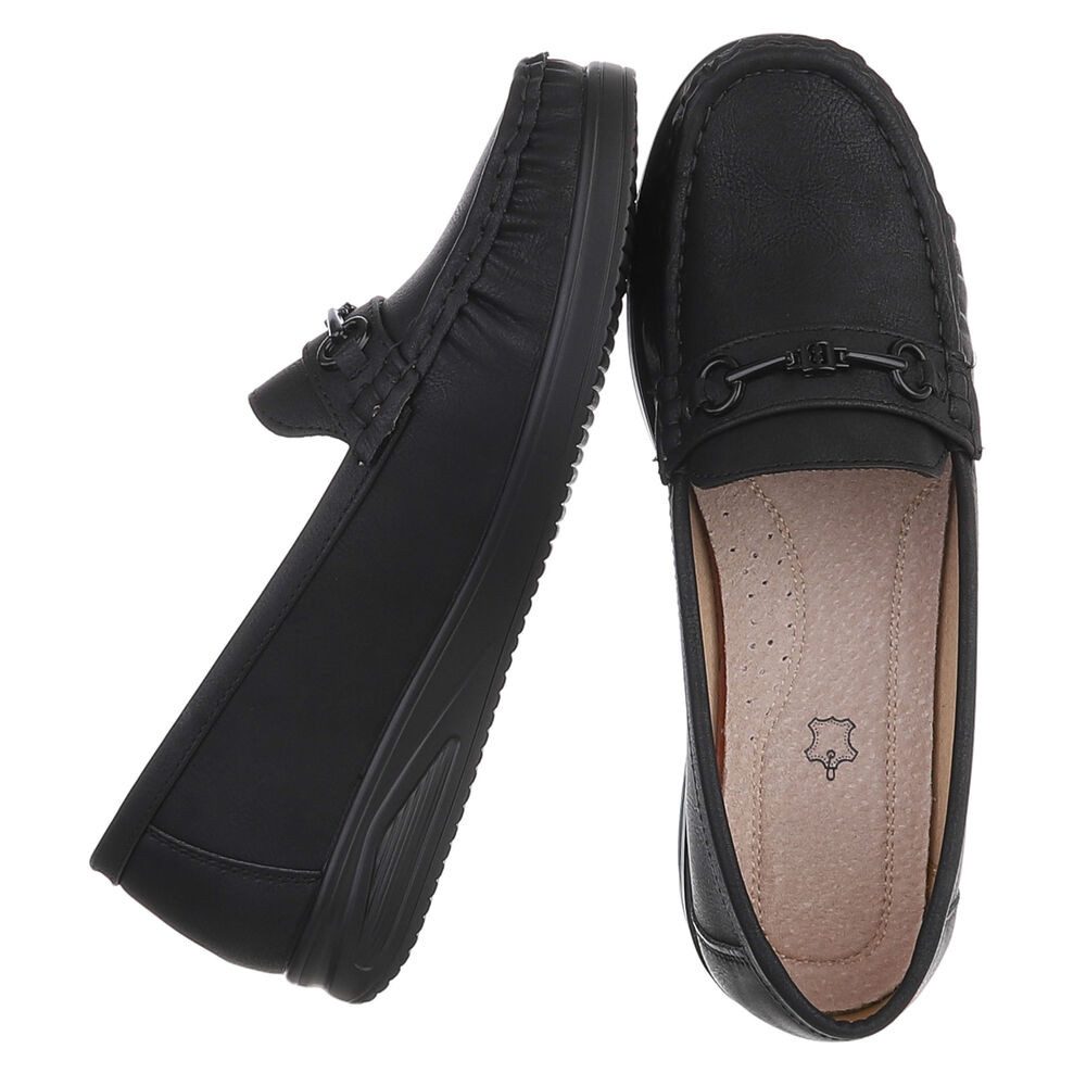Ital-Design Damen Loafer Mokassin Slip-On mit Zierdetail Slipper (91849569) Flach Mokassins in Schwarz