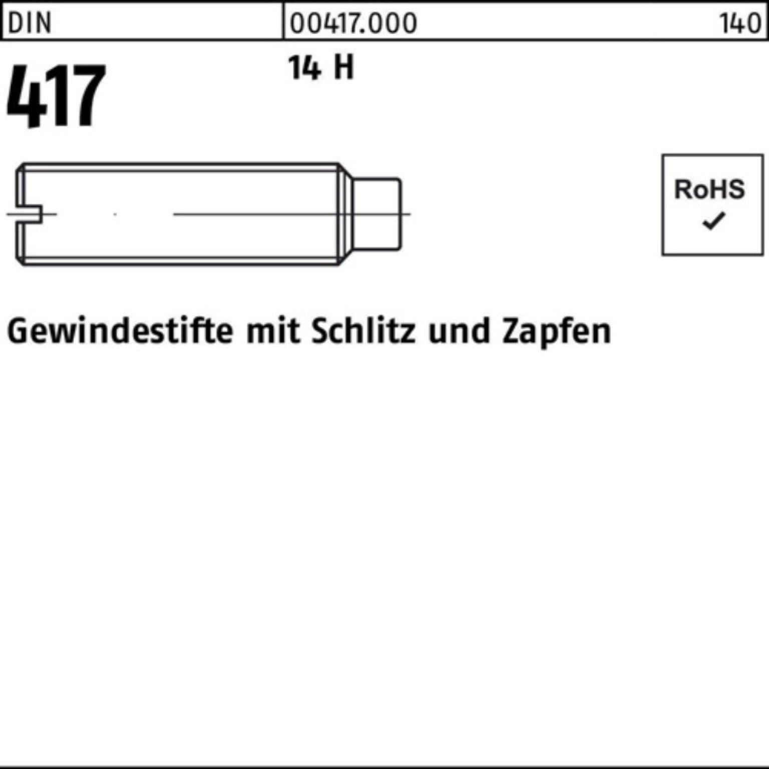 H 10 Reyher Pack Gewindestift M4x 10 100er DIN 7435 14 417/ISO Gewindebolzen Schlitz/Zapfen