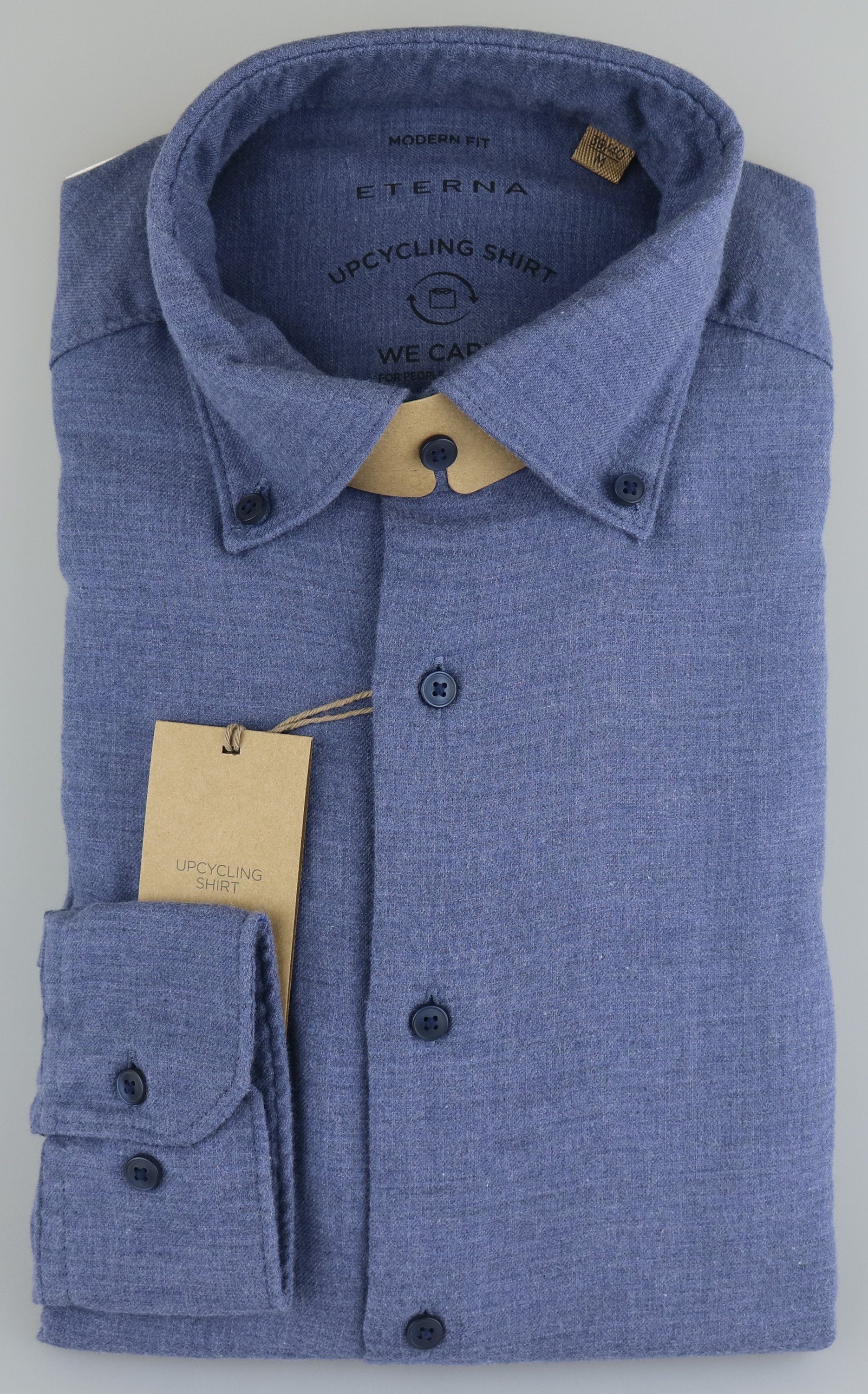 Eterna Klassische Bluse ETERNA MODERN FIT UPCYCLING SHIRT Langarm Hemd jeansblau 2389-17-VS74