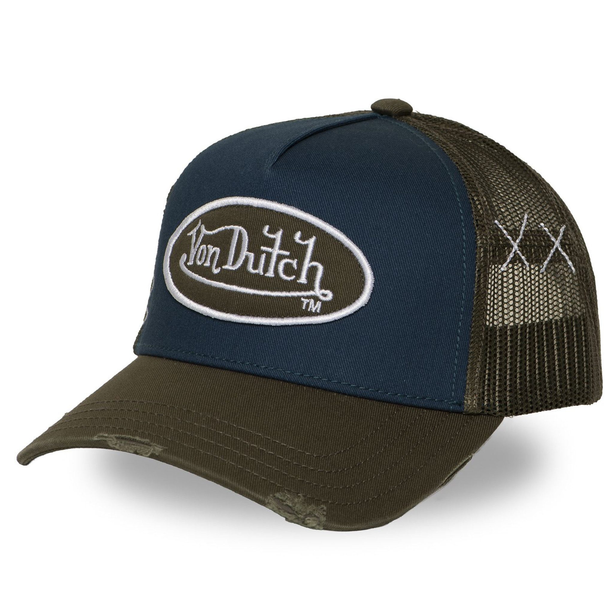 Von Dutch Trucker Cap Von Dutch Originals Trucker Cap CALIFORNIA TWILL Used Dark Green Blue (Basecap, Basecap, Meshcap, Trucker Kappe) Used-Look