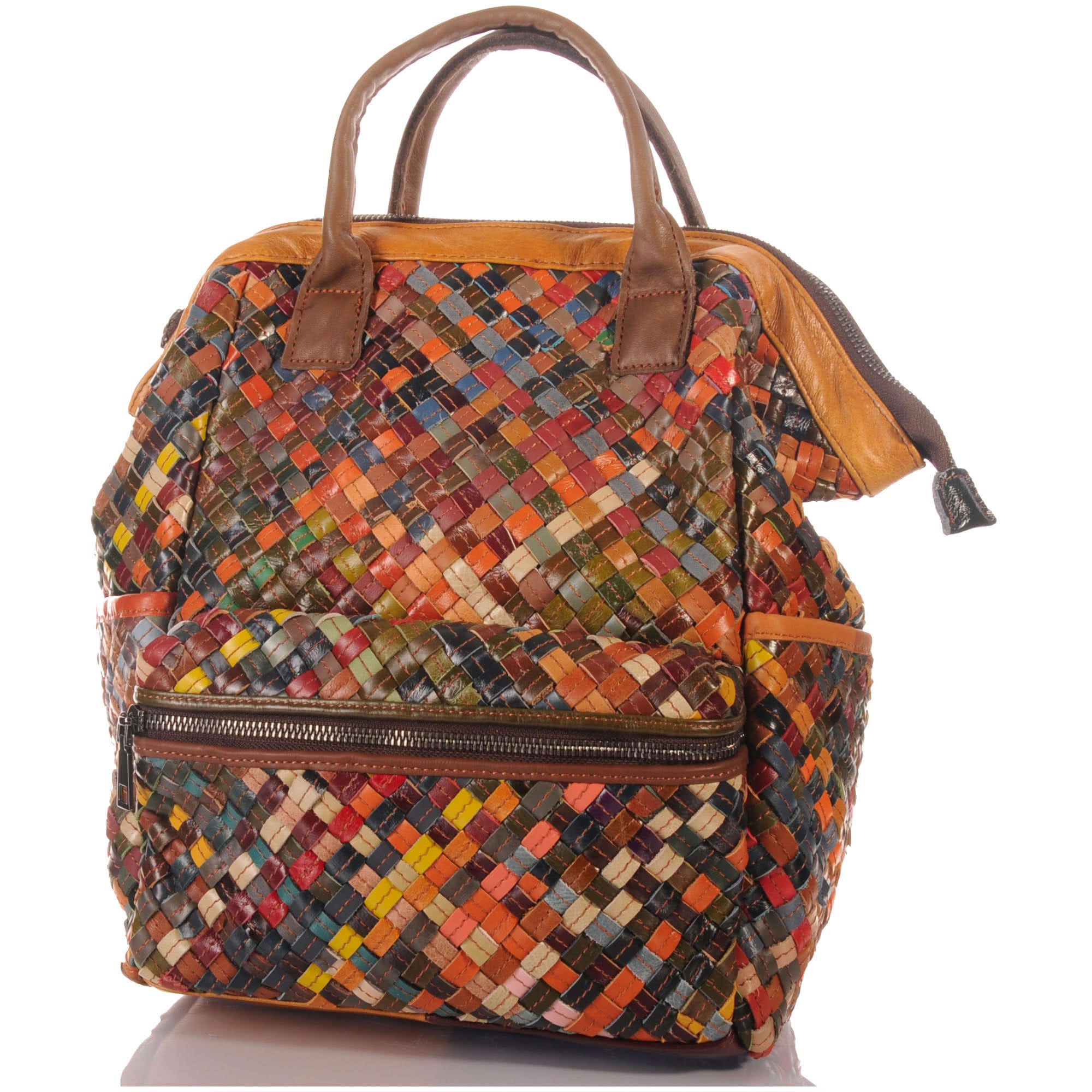 KMISSO Henkeltasche Handgefertigter City Backpack Pachwork Rucksack geflochten bunt 30688 (1-tlg), im eleganten Look