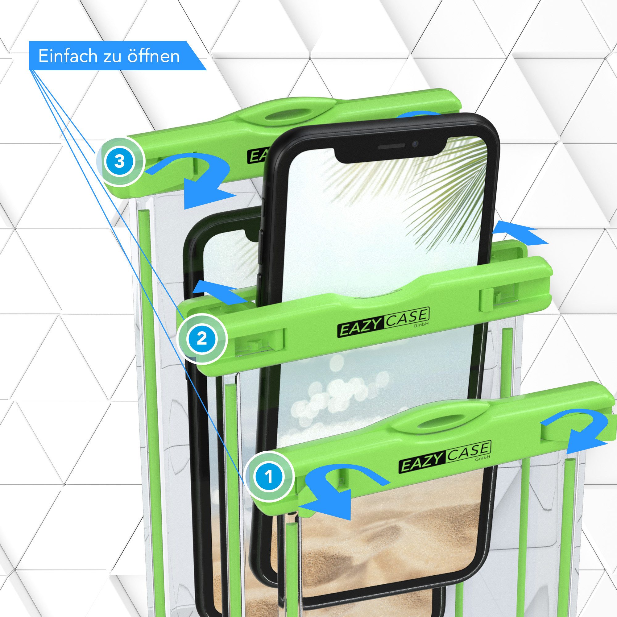 EAZY CASE Handyhülle Universale Unterwasser-Tasche für viele Modelle 3,5 - 6,7 Zoll, Unterwasser Taschen zum Tauchen Unterwasser Fotos Schutzhülle Grün – Bild 4 von 5