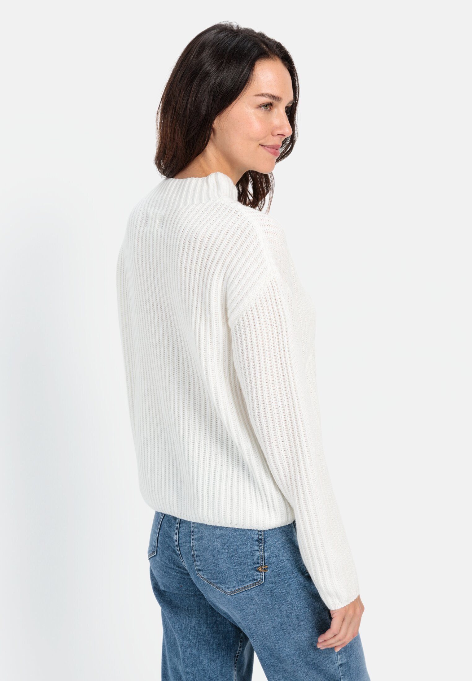 camel active Strickpullover mit Zopfmuster Langarm Rundhals Markenlogo günstig online kaufen