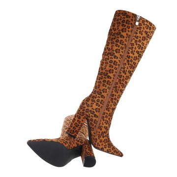 Ital-Design Damen Elegant High-Heel-Stiefel Blockabsatz High-Heel Stiefel in Leo