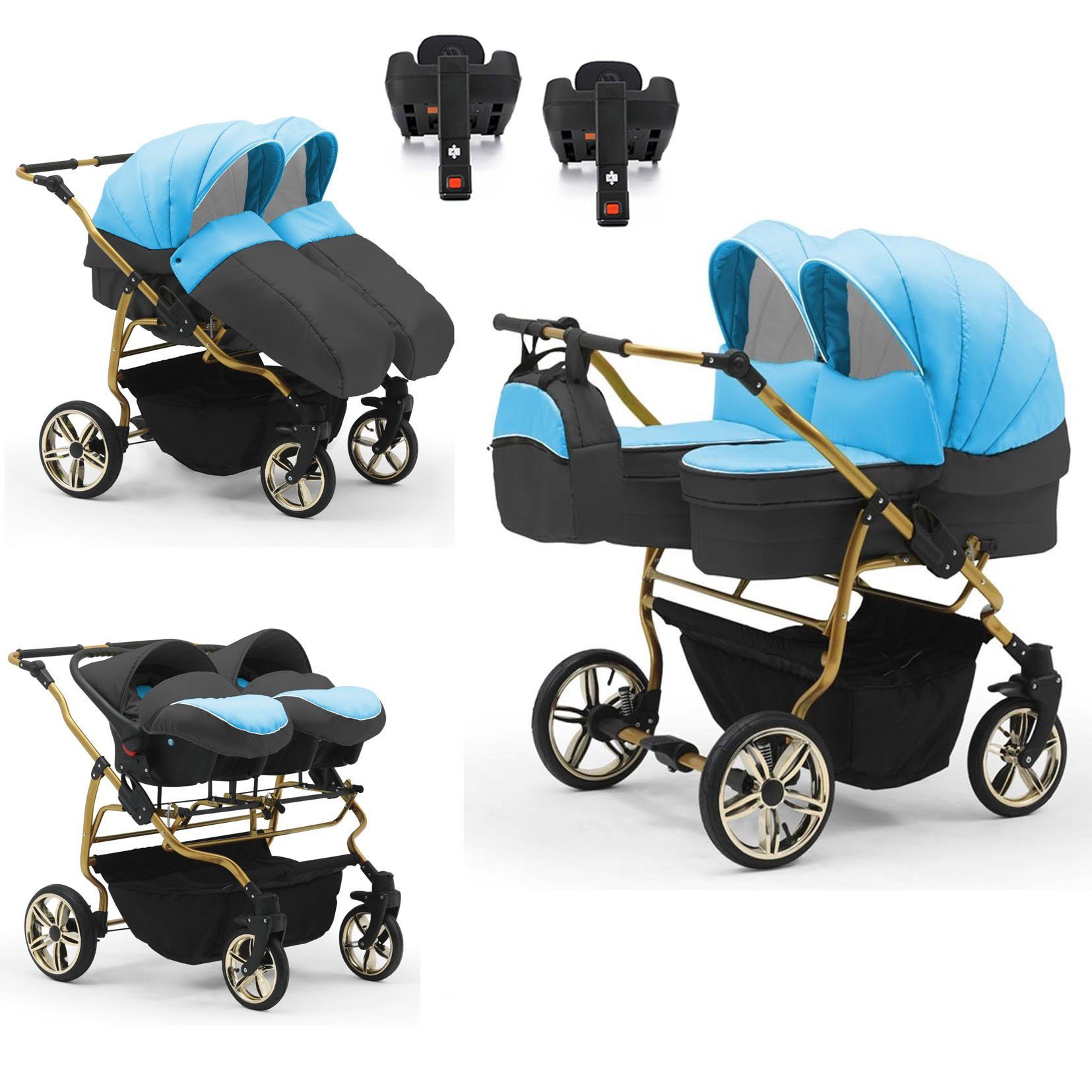 BabyMerc Zwillingswagen Duet Lux Gold 5 in 1 inkl. Sportsitze, Autositze und Isos in 20 Цвета(ов)