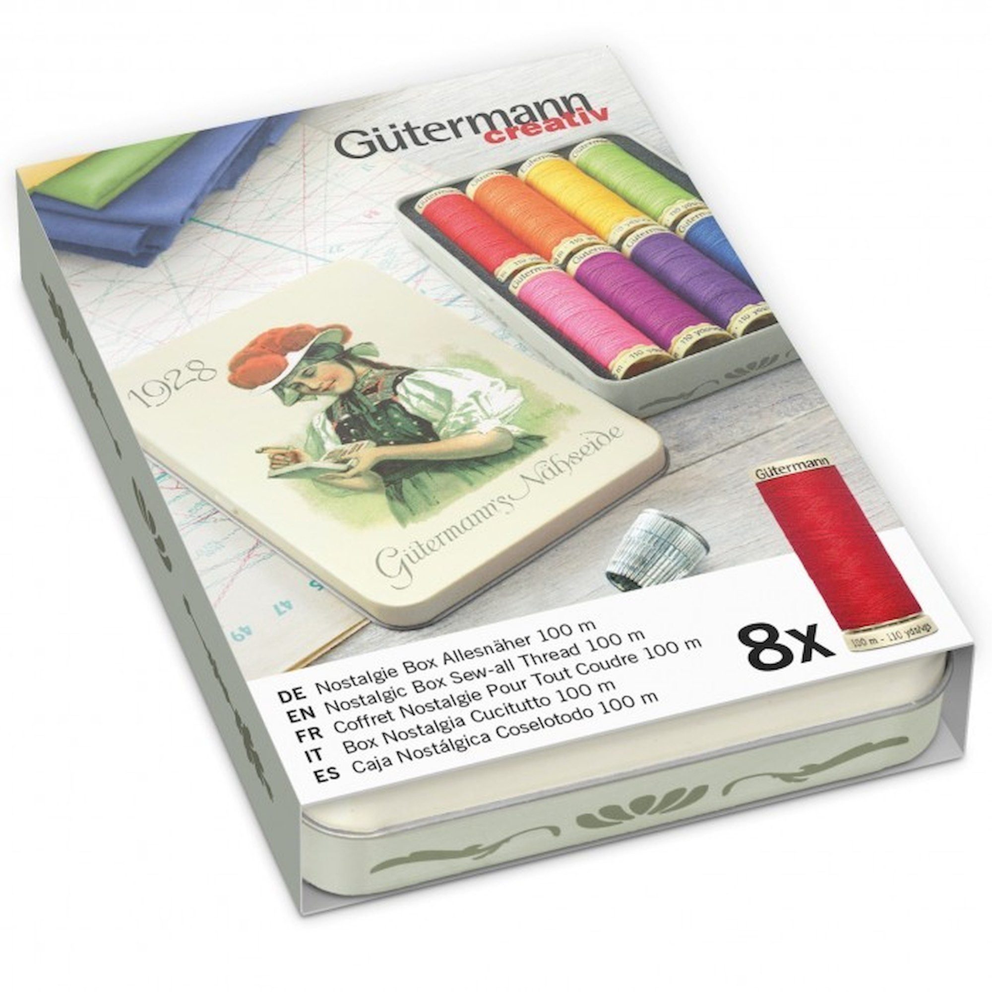 Nähgarn Gütermann Nostalgie-Box Allesnäher - Knallige Farben (8 Farben/ 100 m)
