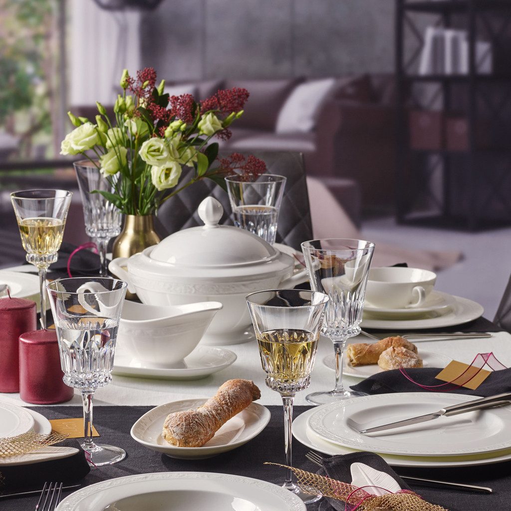 Villeroy & Boch Signature Speiseteller White Pearl Speiseteller, (1 St), Premium Bone Porcelain, mikrow.- & spülm.sicher, Made in Germany