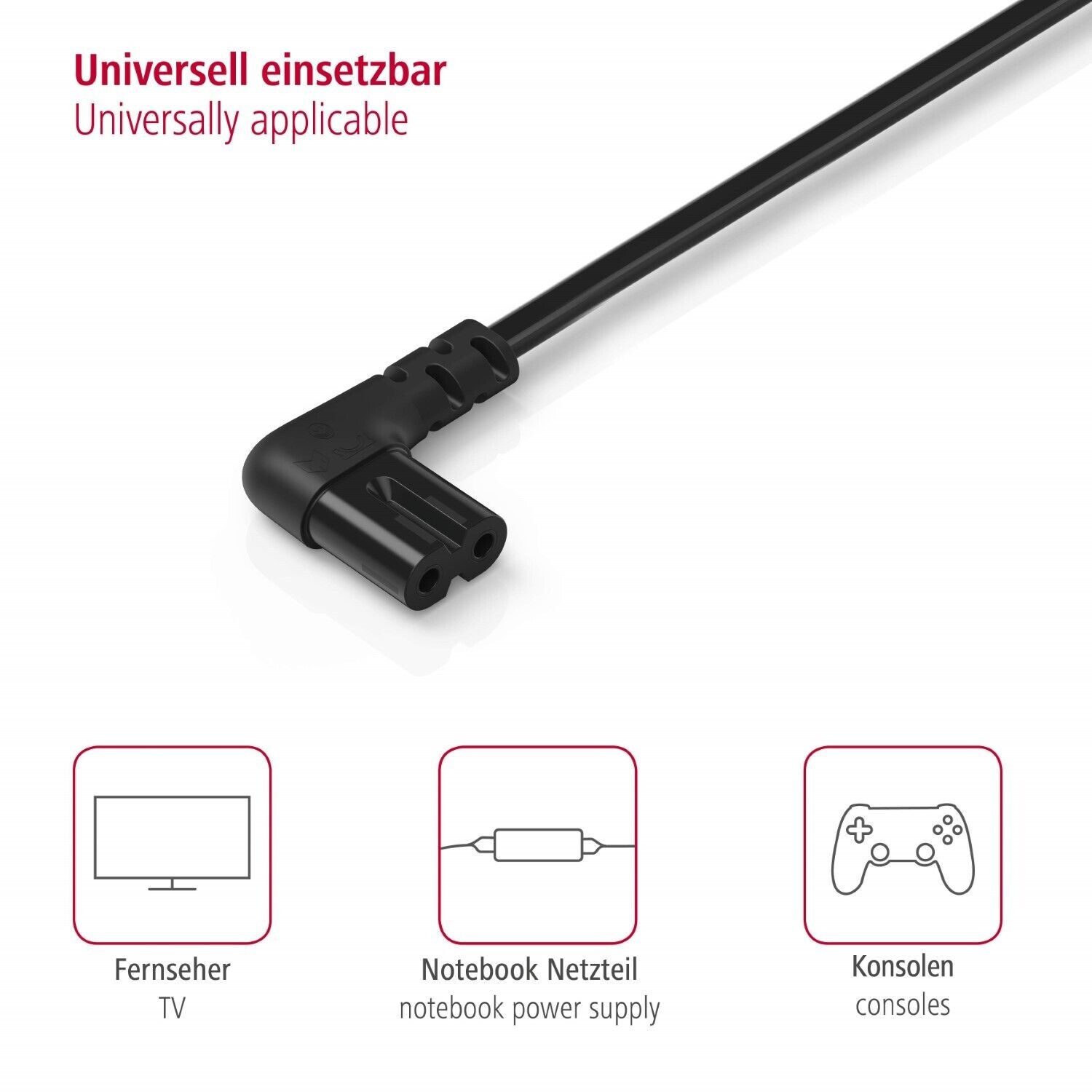 Hama 5m Euro-Stecker Netz-Kabel Strom-Kabel Schwarz Netzkabel, Euro-Stecker, 2-Pol.-Kupplung (500 cm), Dopplenut Geräte-Kupplung Typ C CEE 7/16 für Konsole TV R – Bild 5 von 5