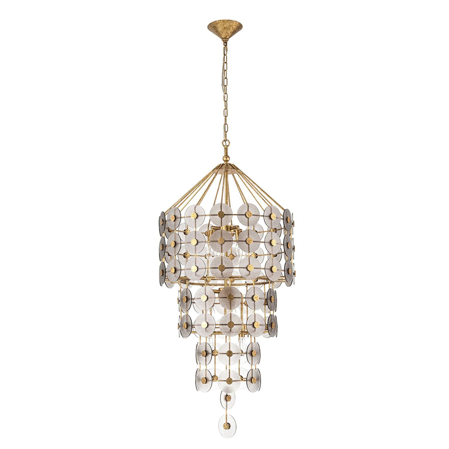 Licht-Erlebnisse Pendelleuchte FENTON, ohne Leuchtmittel, Glas Metall Ø 572 cm H: max. 187.3 cm in Grau Gold Antik E14
