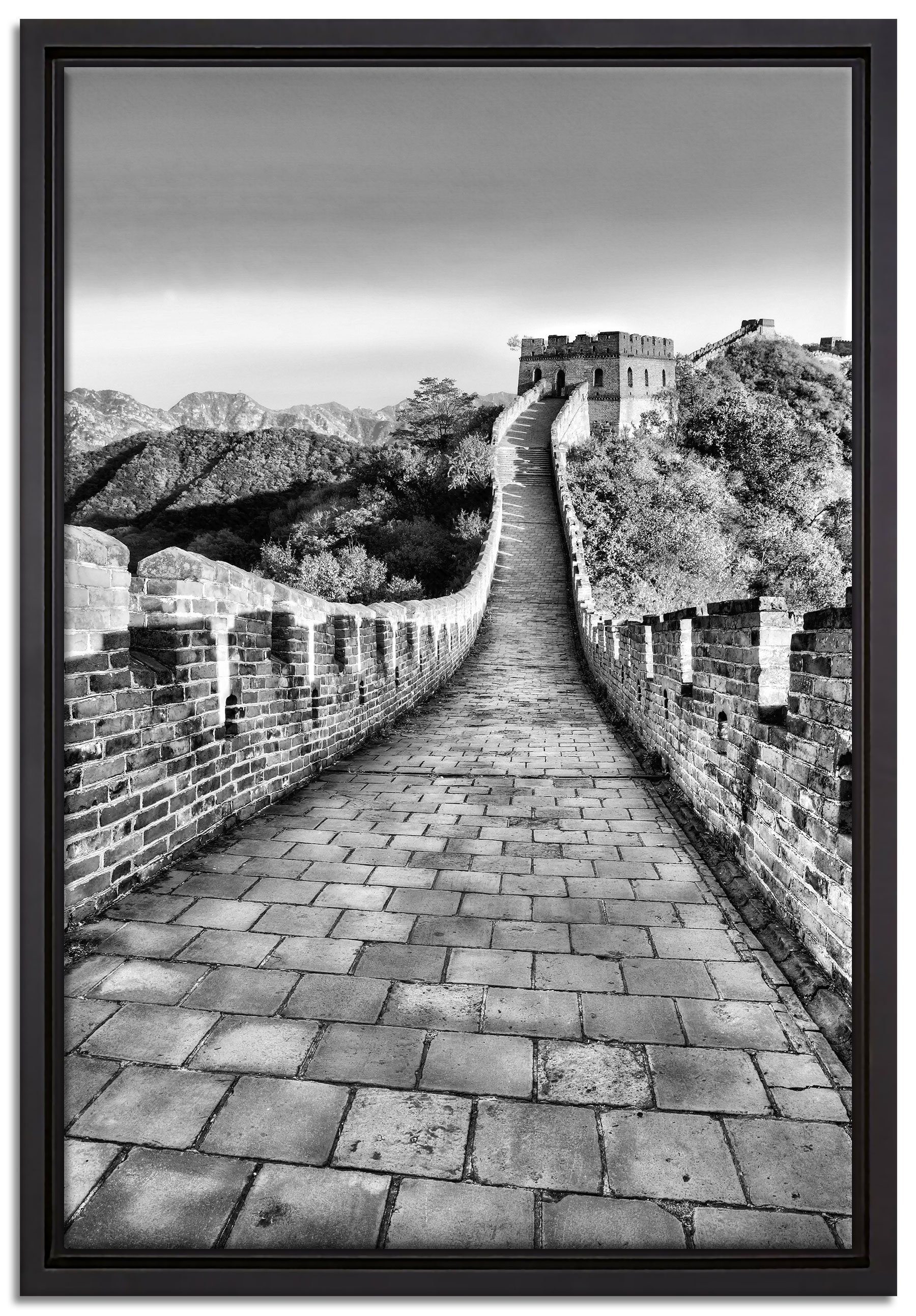Pixxprint Mauer, einem gefasst, bespannt, Schattenfugen-Bilderrahmen St), Wanddekoration in inkl. Zackenaufhänger chinesische Leinwandbild Leinwandbild (1 fertig