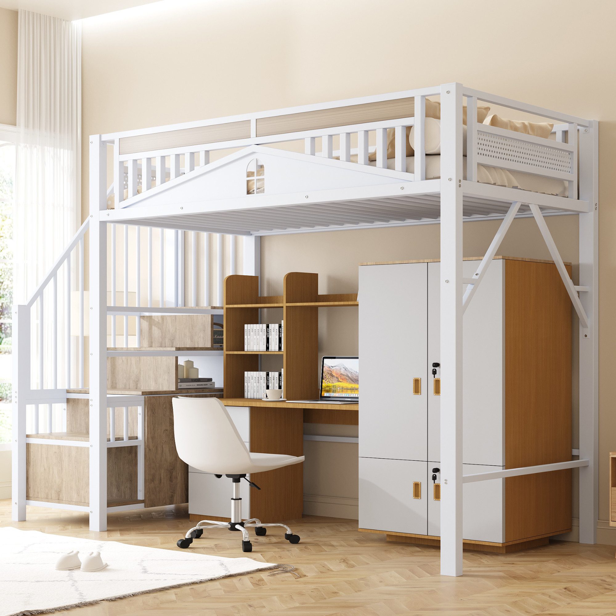 Flieks Hochbett Metallbett Kinderbett 90x200cm mit günstig online kaufen