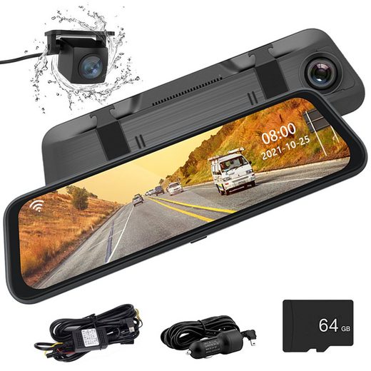 MUPOO »10Zoll 2K Dashcam Auto Kamera mit WiFi + 1080P Rückfahrkamera + 64GB TF Karte« Dashcam (HD, WLAN (Wi-Fi), 2K Kamera vorne, Super Nachtsicht, Parküberwachung, Zeitrafferaufnahme, G Sensor)