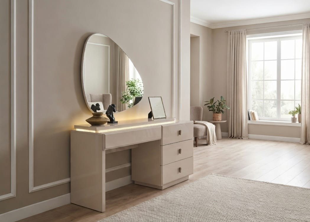 JVmoebel Schminktisch Moderner LED Frisiertisch Spiegel Beige Elegante Stilvoll Schminktisch, Made in Europa – Bild 2 von 4