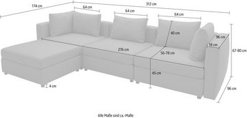 DOMO collection Ecksofa Solskin, individuell erweiterbar/kombinierbar L-Form, mit losen Kissen. Rücken- und Seitenteile als Stecksystem.