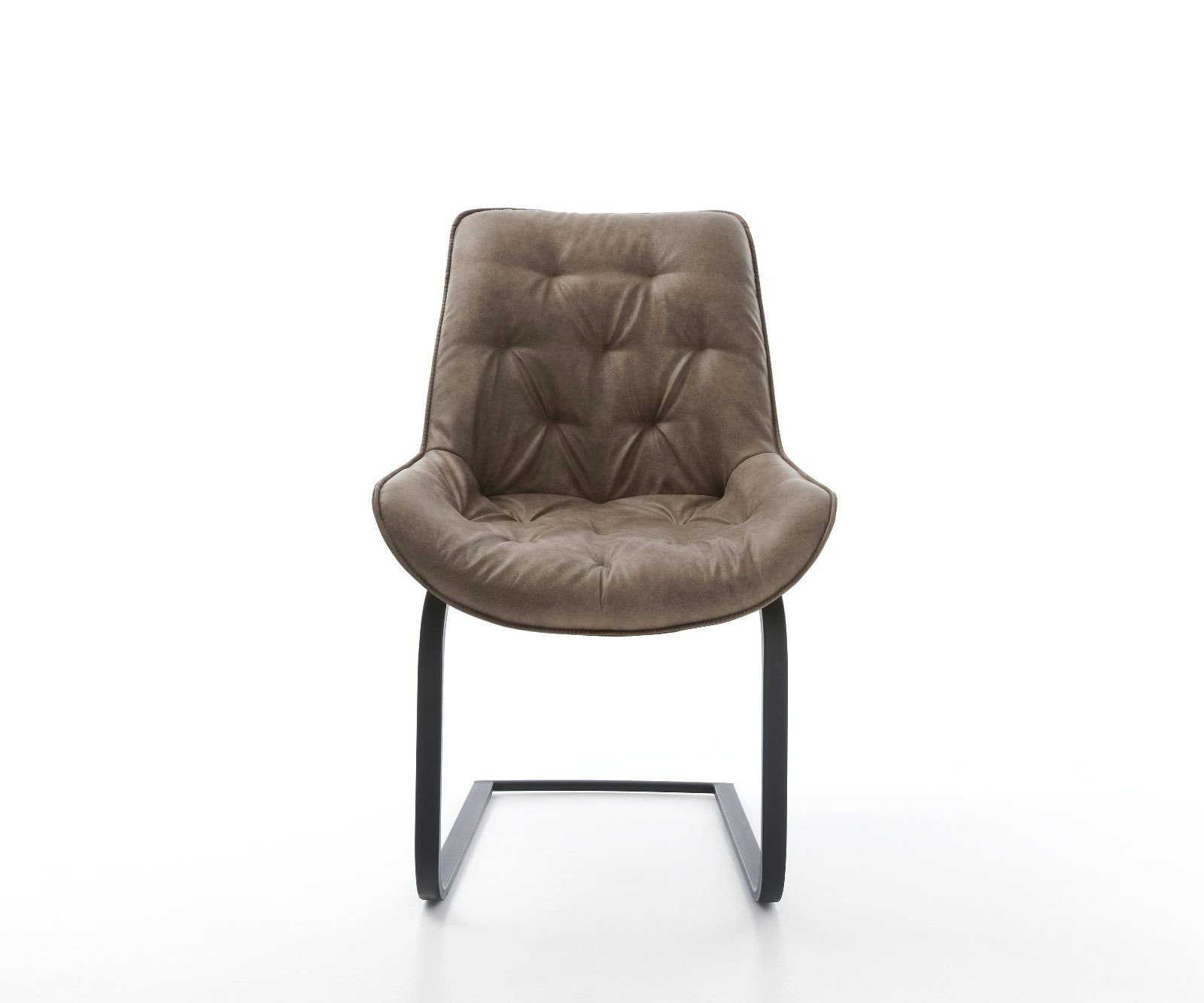 DELIFE Polsterstuhl Taimi-Flex, Freischwinger flach Schwarz Mikrofaser Taupe Vintage