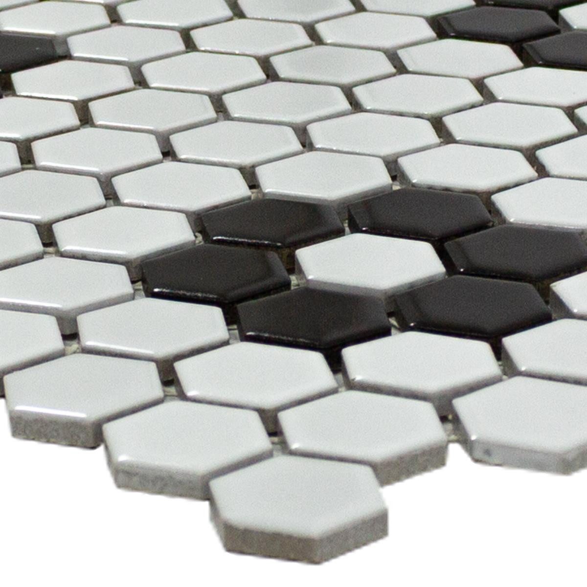 Mosafil Mosaikfliesen Keramik Mosaikfliese Hexagon Osaka Schwarz Weiss, Keramik 26.000x30.000, schwarz, Wasserfest