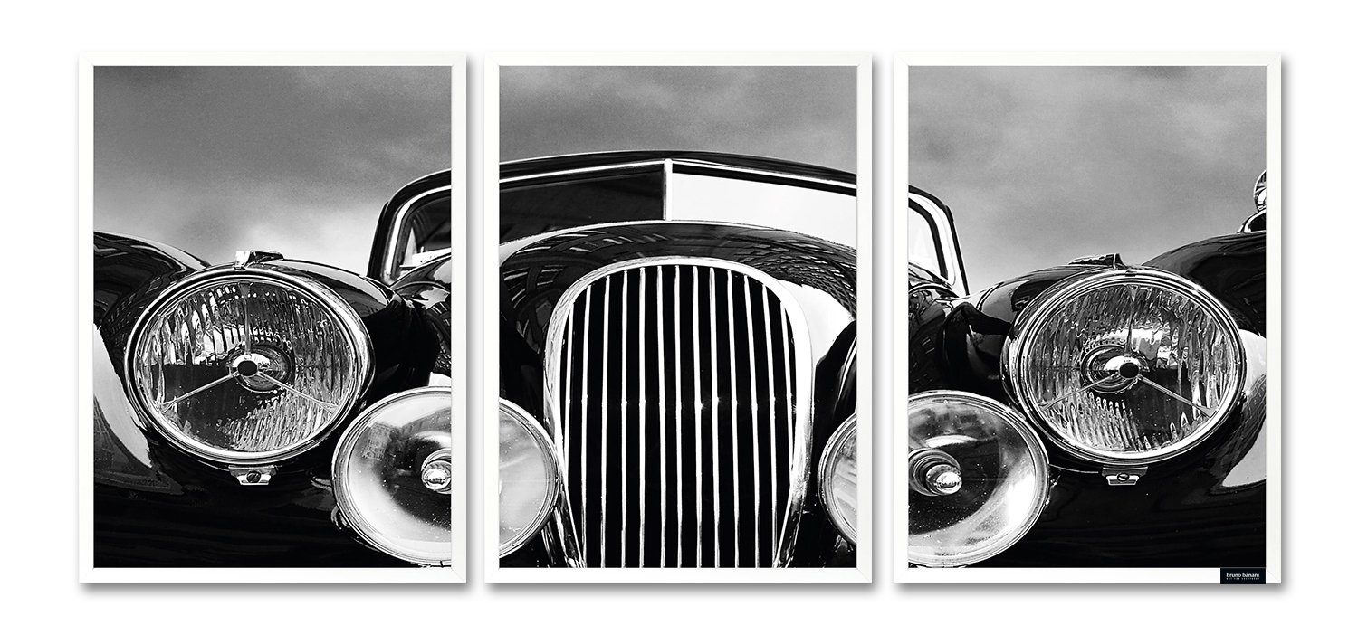 Bruno Banani Bild mit Rahmen Oldtimer - Gerahmter Digitaldruck - Wandbild, (1 St), 3x 30x40 cm - Holzrahmen - Dekoration - Weißer Rahmen - Triptychon