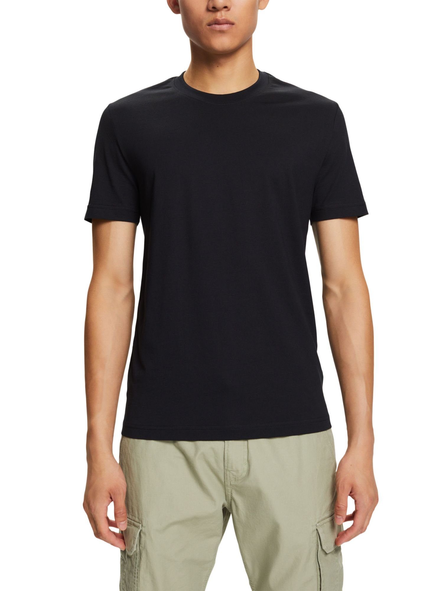 Pima-Baumwolljersey T-Shirt Esprit BLACK Rundhals-T-Shirt (1-tlg) aus