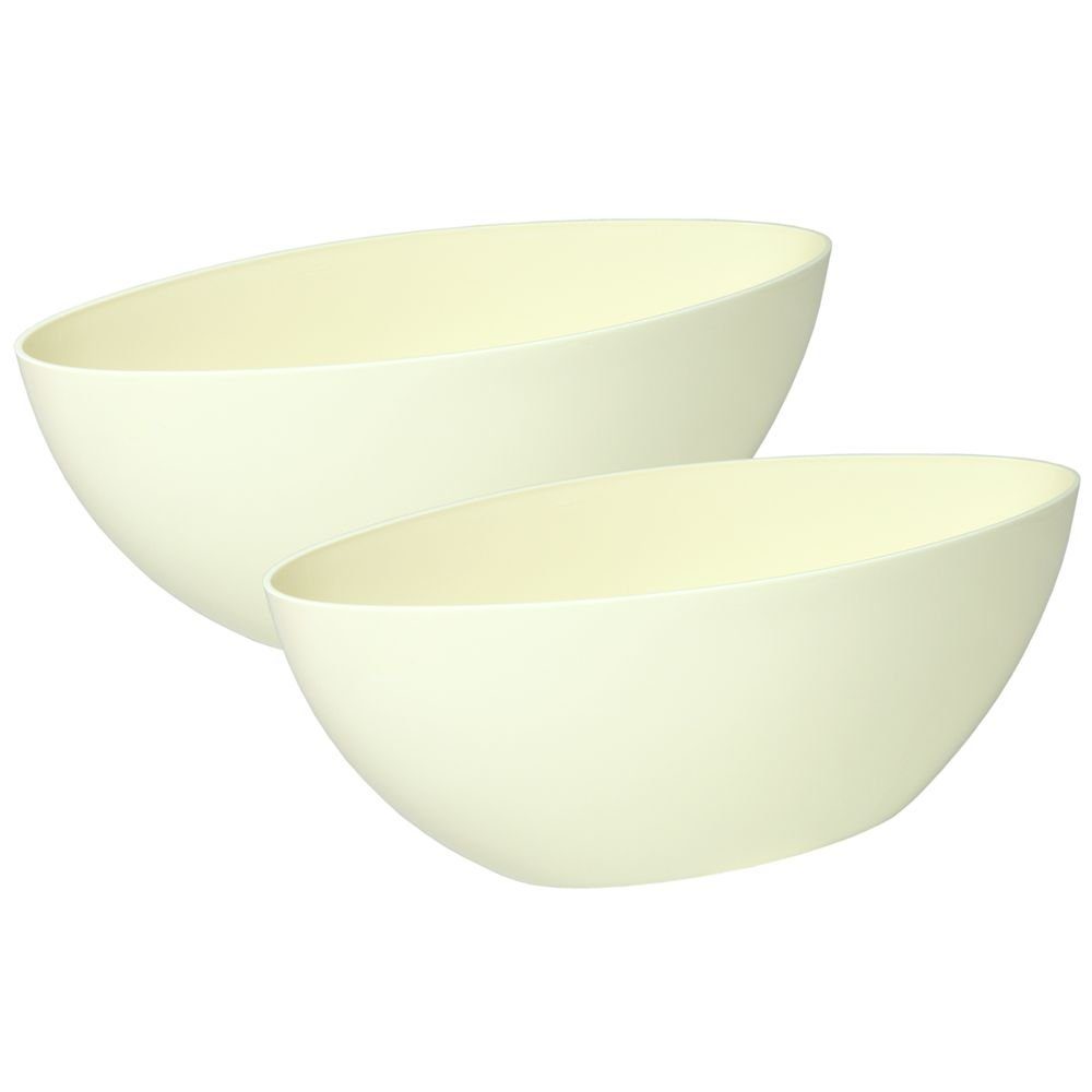 Pflanzschale Blumenkübel 2Stück L - Pflanzgefäß - OVAL 21 - cm - Schale Heimwerkercenter Übertopf wetterfestes MePla - Schale creme - UV-beständiger -