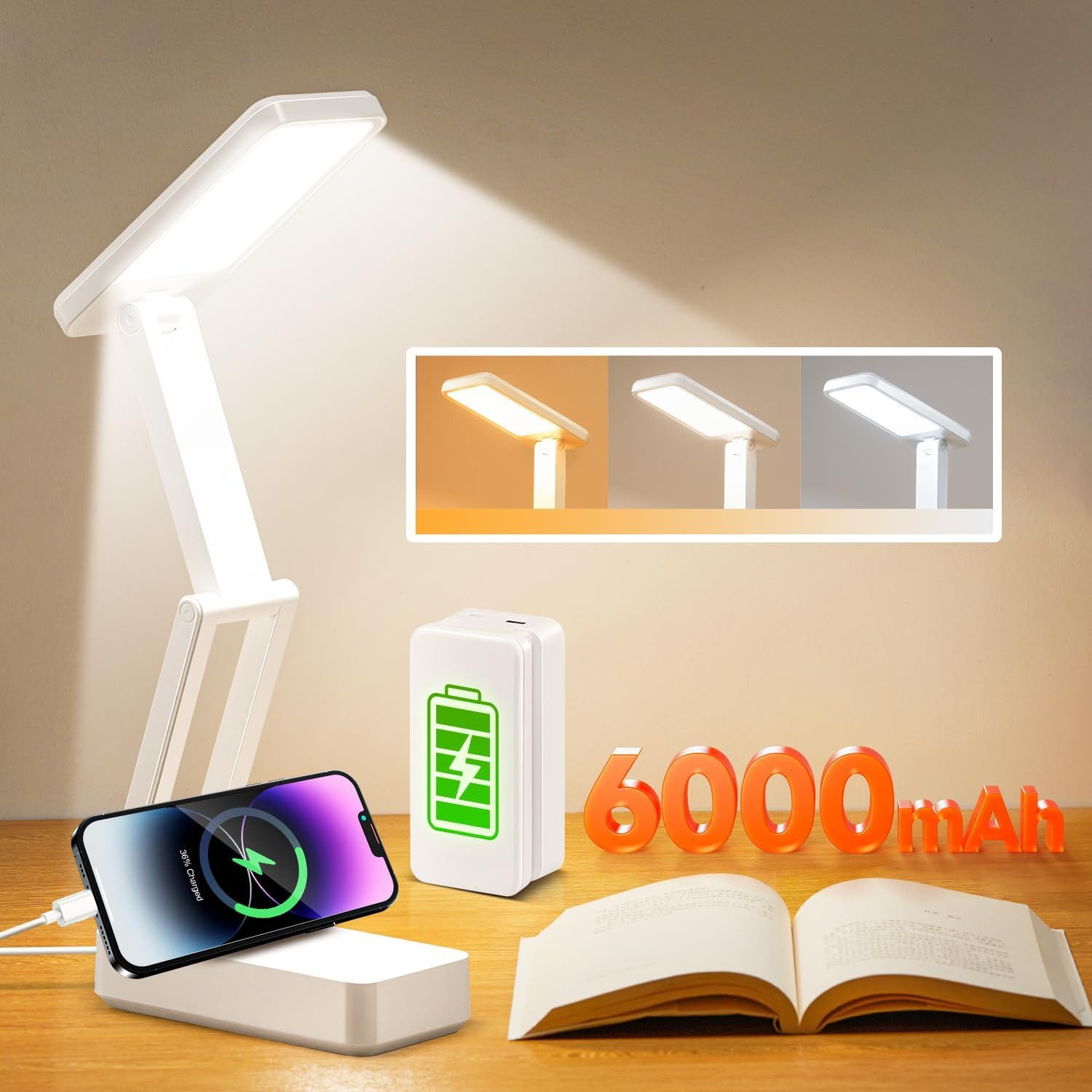Vivitar LED Nachttischlampe Kabellose faltbare Schreibtischlampe dimmbar mit 3 Lichtfarben, das beste Geschenk für Kinder, Familie und Freunde, dimmbar mit 3 Lichtfarben: Warm, neutral, kühl, 45-Minuten-Timer, Licht-Speicherfunktion, tragbare LED-Leselampe/Nachttischlampe, wiederaufladbare mobile Lampe, für drinnen und draußen