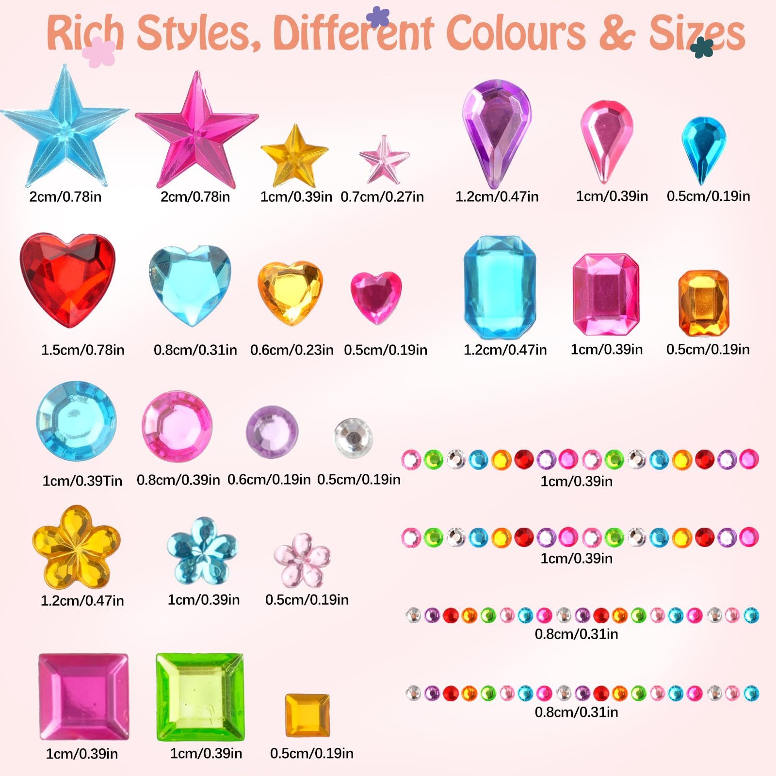 FOUORTUNATE-BEE Schmuckset Strass Sticker Set selbstklebend 3500 Teile Bastelsteine, Glitzer Aufkleber Kinder DIY Deko Karten Scrapbooking – Bild 4 von 5
