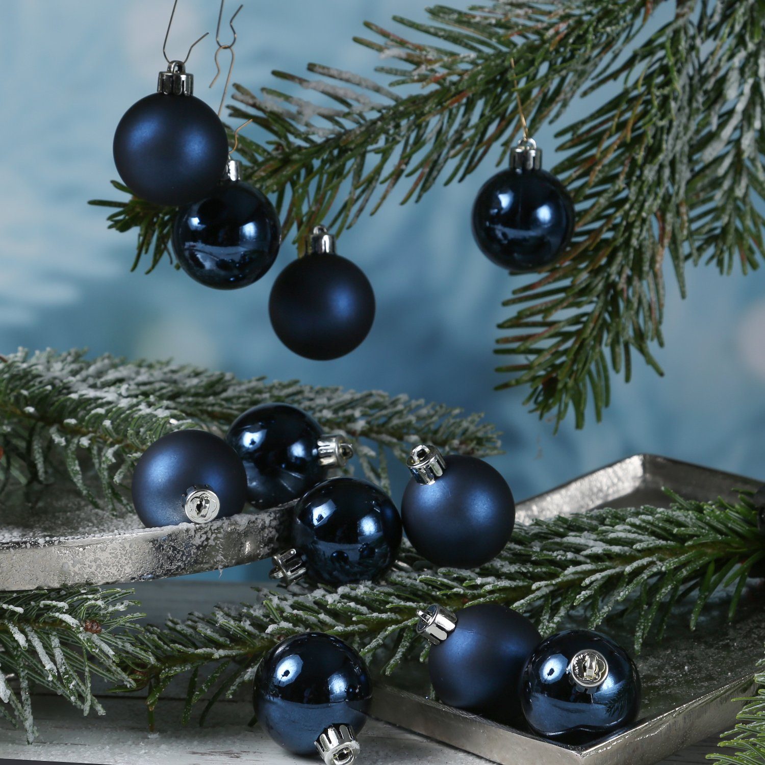 Weihnachtskugel blau St) MARELIDA (16 matt Glas 3,5cm 16St. Weihnachtsbaumkugel D: glänzend Christbaumkugel