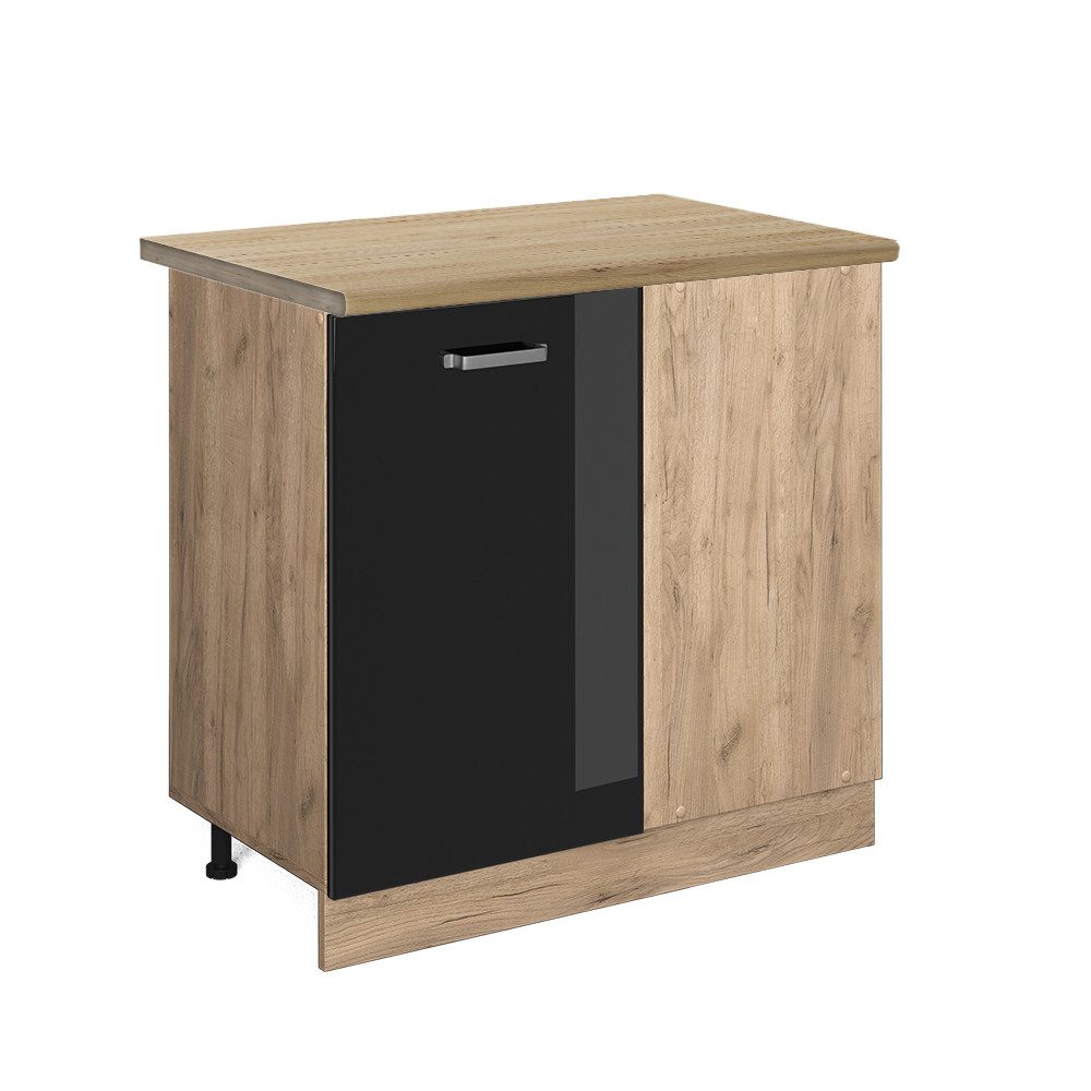 Vicco Eckunterschrank R-Line Schwarz Hochglanz/Goldkraft Eiche 86 cm AP Eic günstig online kaufen
