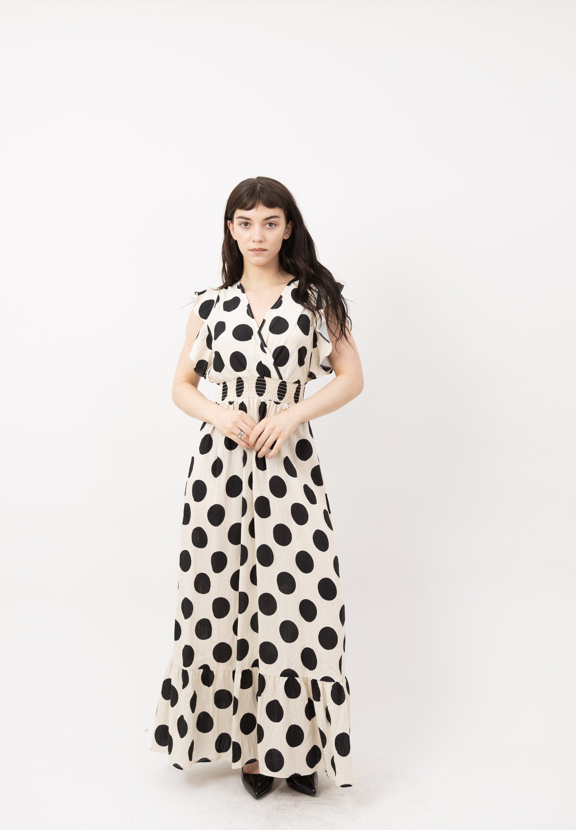 Elara Maxikleid Damen Maxikleid mit Punkten, Volantärmeln und elastischer Taille (1-tlg)