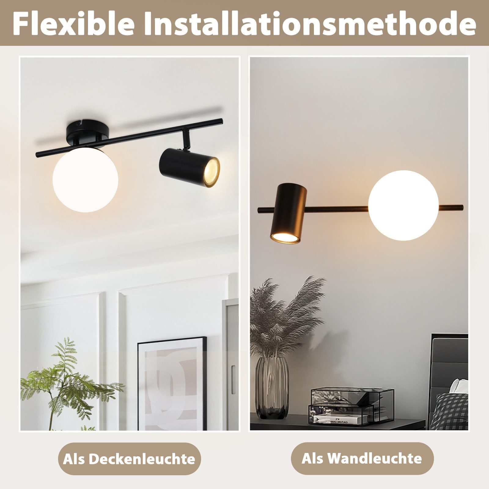 ZMH Deckenleuchte 2 Flammig Modern E14 Deckenlampe 40CM Metall Glaskugel Fl günstig online kaufen