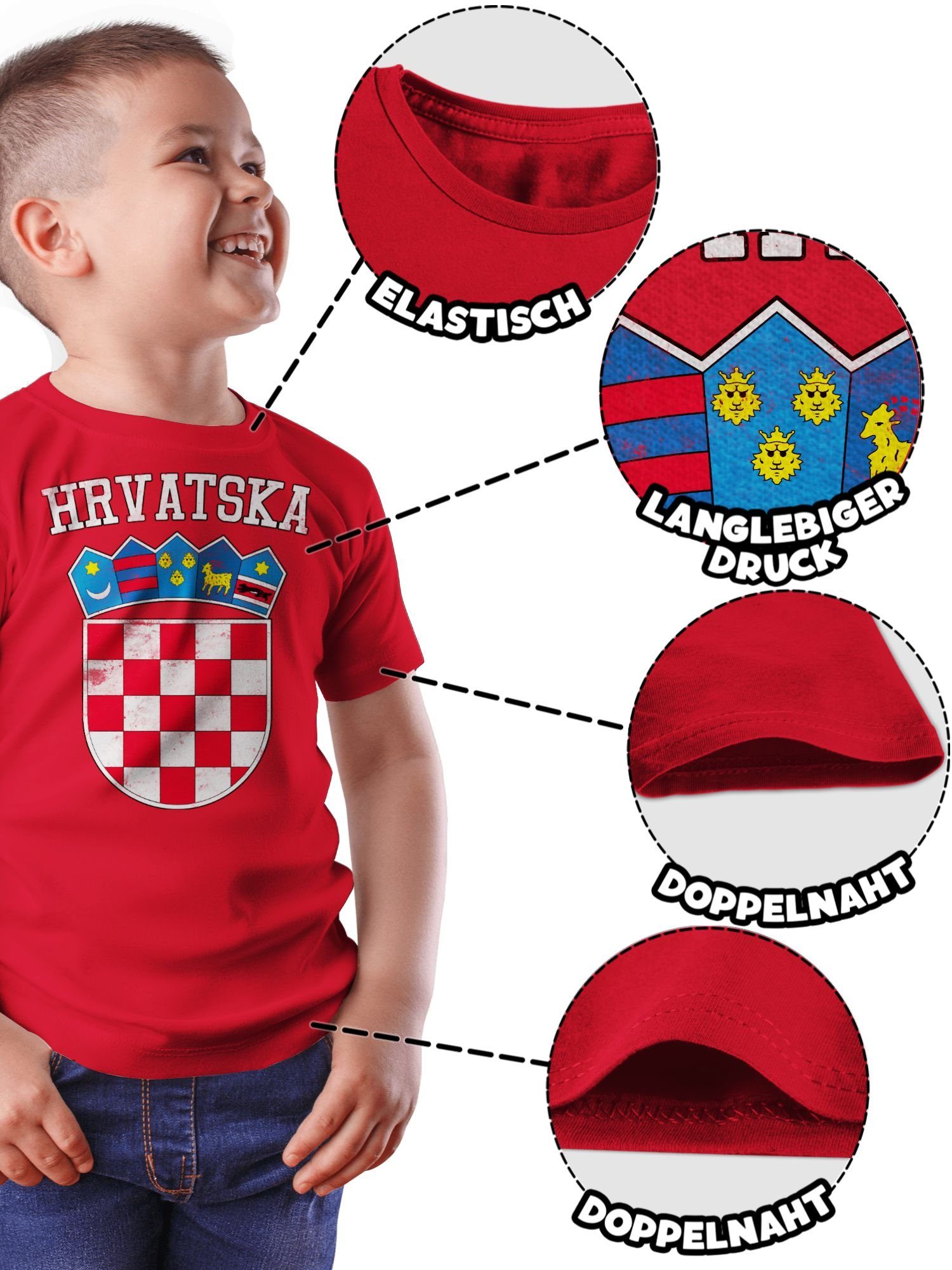 2024 2 T-Shirt Wappen Fussball EM Rot Kroatien WM Kinder Shirtracer