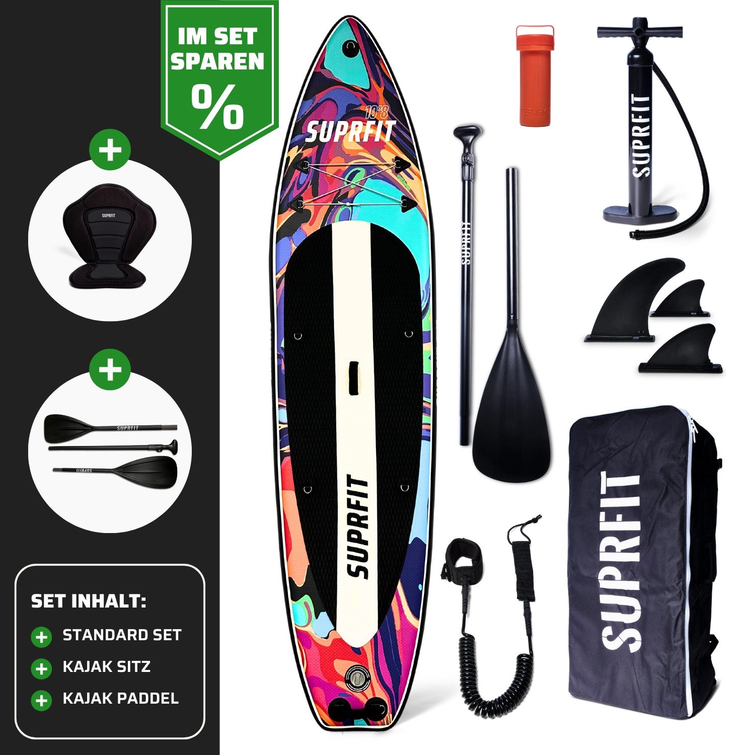 Inflatable SUP-Board Set Water Marble inkl. Sitz und Kajak Paddle