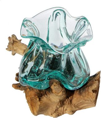 Wogeka Dekovase Glas-Vase auf Wurzelholz Ø Glas 12-14 cmTeakholz Handarbeit Pott M