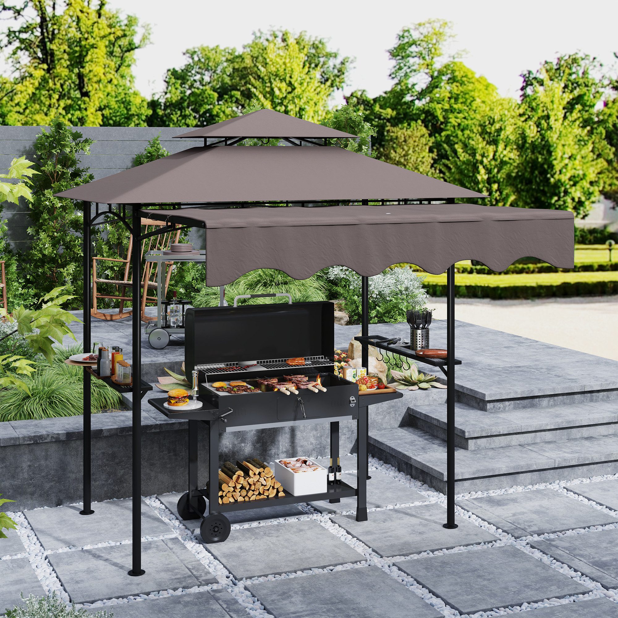 Outsunny Grillpavillon Grillpavillon wasserabweisend flammhemmend Gartenpavillon UV 30+, (wasserabweisend Gartenlauben, flammhemmend Gartenpavillon), Gartenzelt für Garten Picknick BBQ Kaffee