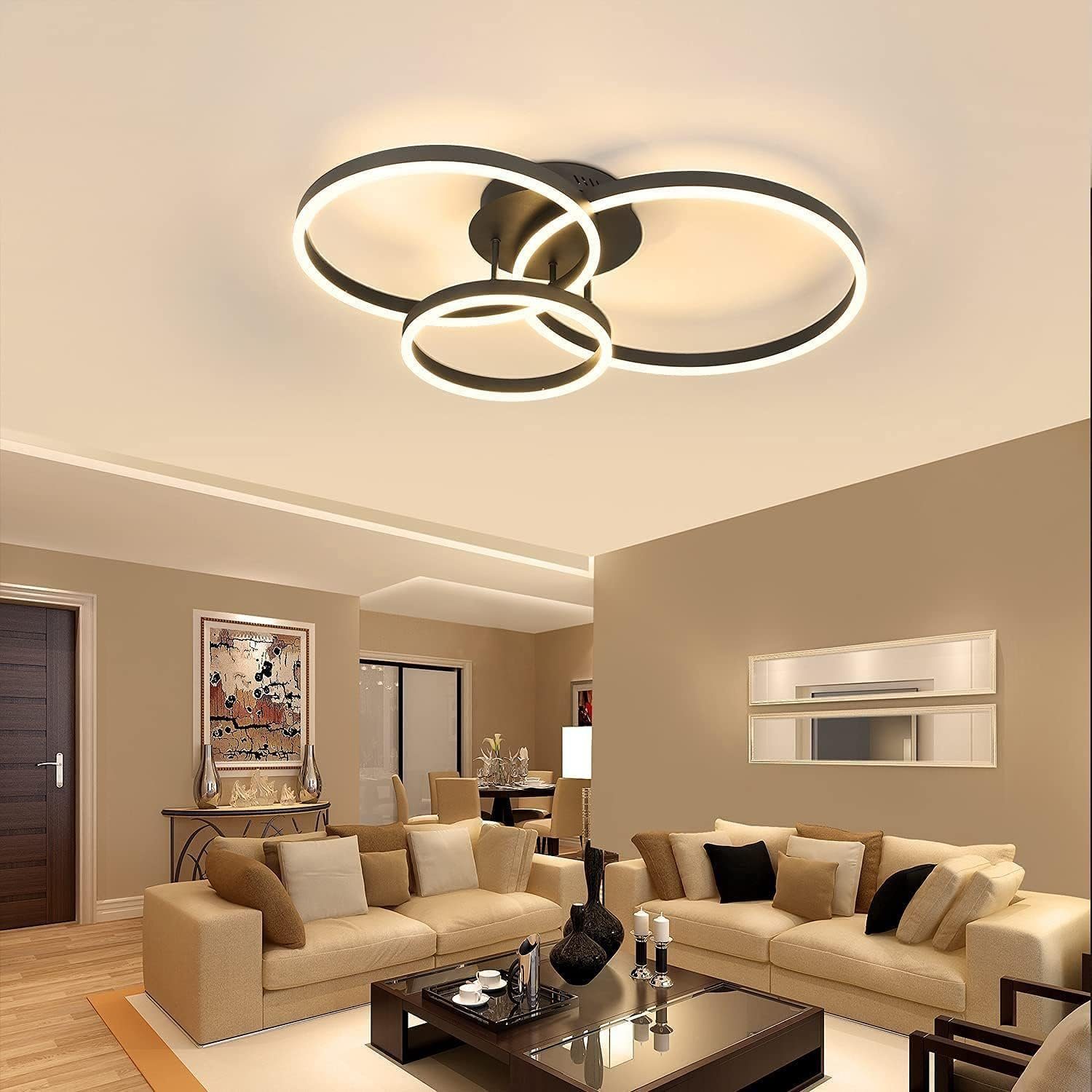 Nettlife LED Deckenleuchte Schwarz Dimmbar 82CM 74W mit 3 Ring, mit Fernbed günstig online kaufen