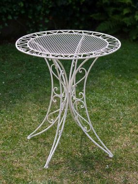 Aubaho Gartentisch Tisch Gartentisch Bistrotisch 79cm Eisen Garten Antik-Stil creme weiß