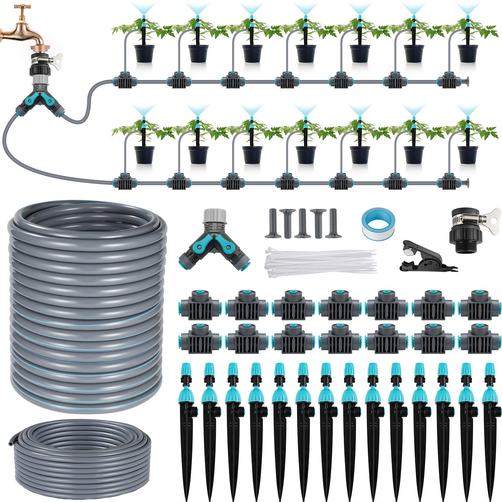 TLGREEN Насосыssystem Automatisches Насосыsset,30 M Насосыsrohre, (Gartenbewässerung Tröpfchenbewässerung Outdoor, Micro Drip Насосы), für Topfpflanzen, Garten Hochbeet Terrasse, Gewächshaus