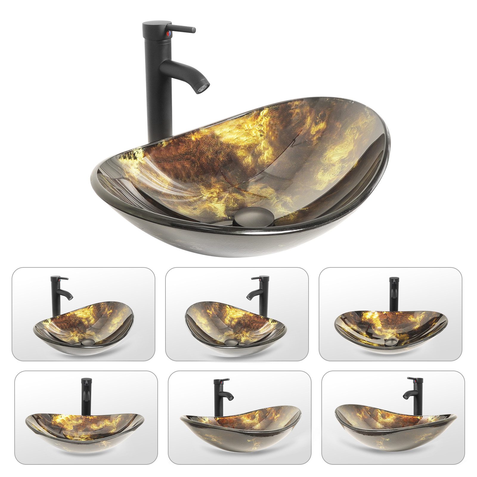 Puluomis Aufsatzwaschbecken Waschbecken Set mit Wasserhahn und Ablaufgarnit günstig online kaufen